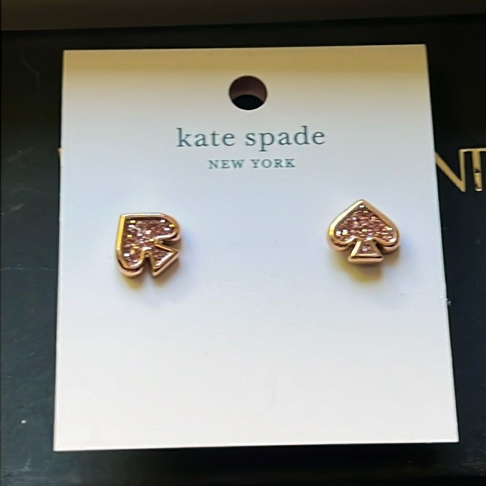 NWT Kate Spade Everyday Spade Glitter Enamel Studs Rose Gold B1